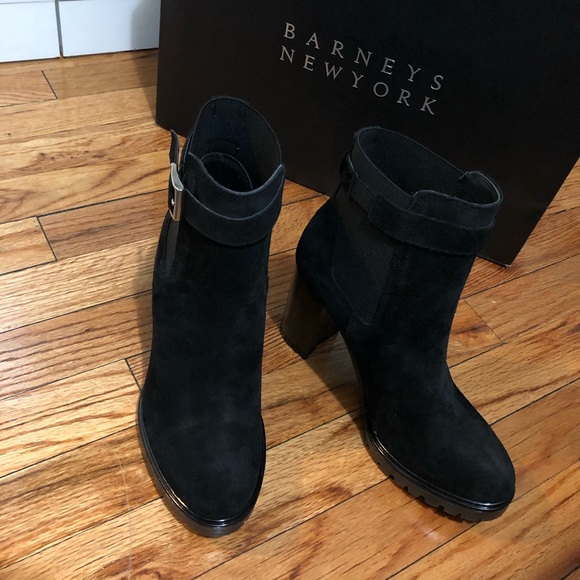 Barneys New York Suede Stacked Heeled Bootie - Picture 6 of 6